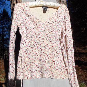 Vintage 90s Long Sleeve Floral Tie Back Boho Top
